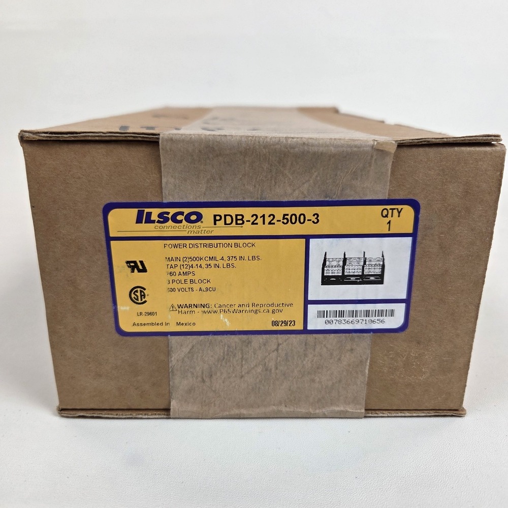 Ilsco Power Distribution Block PDB-212-500-3 760 Amps 600 Volts 3 Pole Block